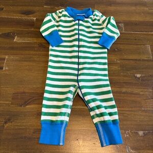 Hanna Andersson Striped Pajama Zipper One Piece Blue Green Zip Up Long Sleeve